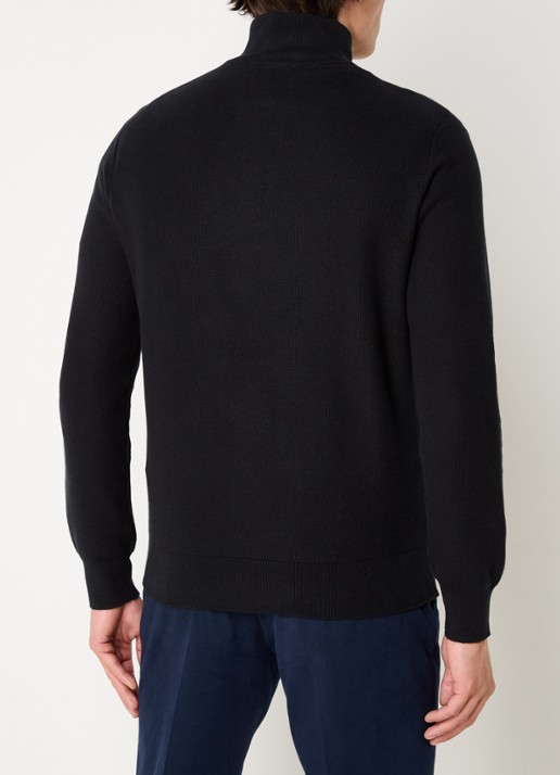 Ralph Lauren Fijngebreide pullover met halve rits en logoborduring - achterkant polo black/tonal purple / zwart