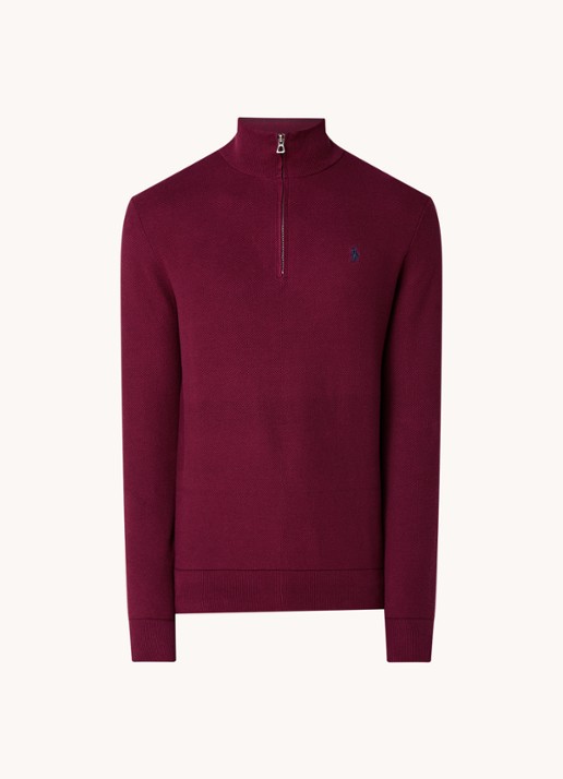 Ralph Lauren Fijngebreide pullover met halve rits en logoborduring - voorkant 3 damson red / rood