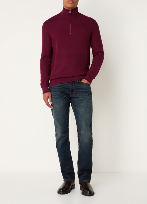 Ralph Lauren Fijngebreide pullover met halve rits en logoborduring - voorkant 4 damson red / rood