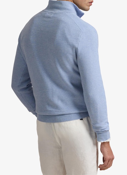 Ralph Lauren Fijngebreide pullover met halve rits en logoborduring - achterkant 5 blue hyacinth heather / blauw