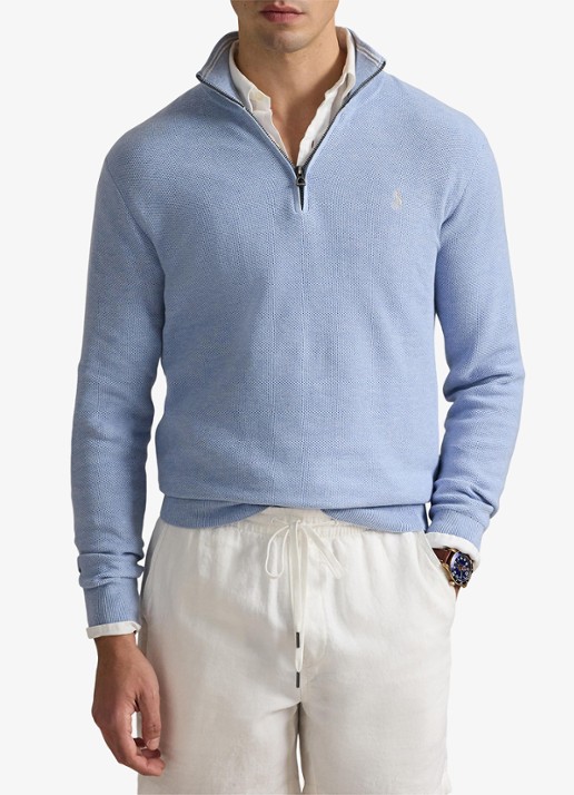 Ralph Lauren Fijngebreide pullover met halve rits en logoborduring - detail blue hyacinth heather / blauw