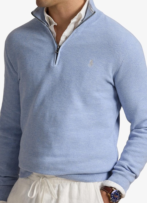 Ralph Lauren Fijngebreide pullover met halve rits en logoborduring - detail 2 blue hyacinth heather / blauw