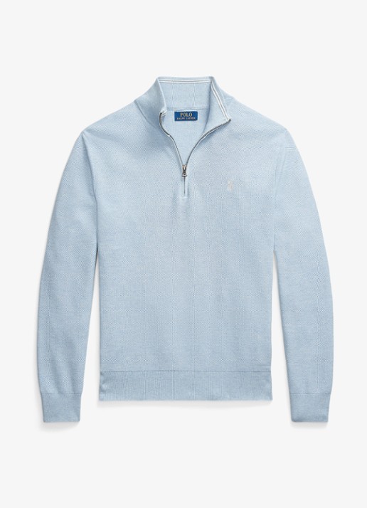 Ralph Lauren Fijngebreide pullover met halve rits en logoborduring - voorkant 3 blue hyacinth heather / blauw