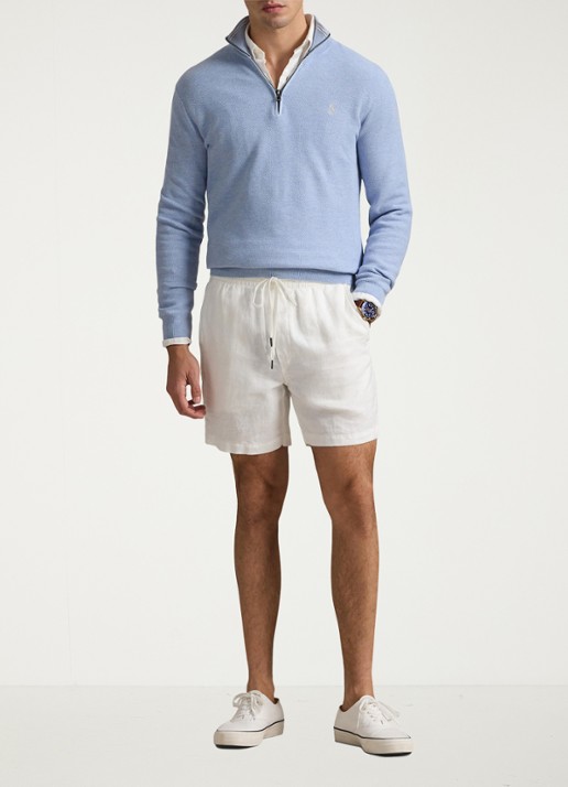 Ralph Lauren Fijngebreide pullover met halve rits en logoborduring - voorkant 4 blue hyacinth heather / blauw