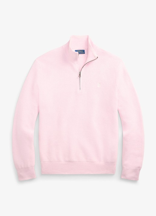 Ralph Lauren Fijngebreide pullover met halve rits en logoborduring - voorkant 2 ballet pink heather / roze