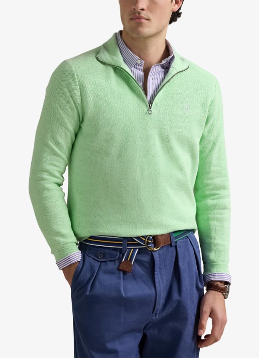Ralph Lauren Fijngebreide pullover met halve rits en logoborduring - detail artichoke green heather / groen