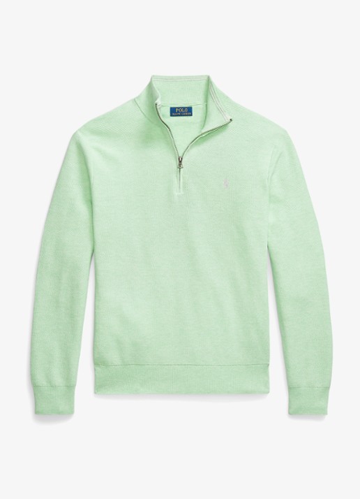Ralph Lauren Fijngebreide pullover met halve rits en logoborduring - voorkant 3 artichoke green heather / groen