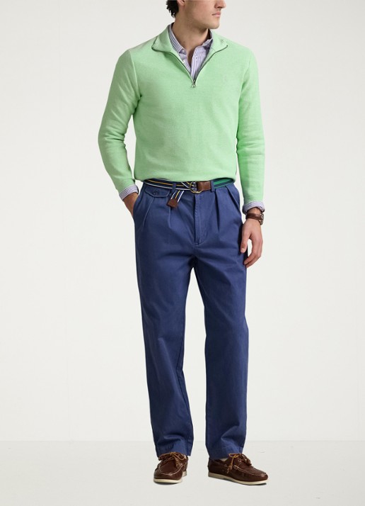 Ralph Lauren Fijngebreide pullover met halve rits en logoborduring - voorkant 4 artichoke green heather / groen