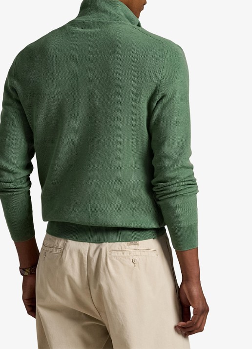 Ralph Lauren Fijngebreide pullover met halve rits en logoborduring - achterkant 3 fatigue / groen