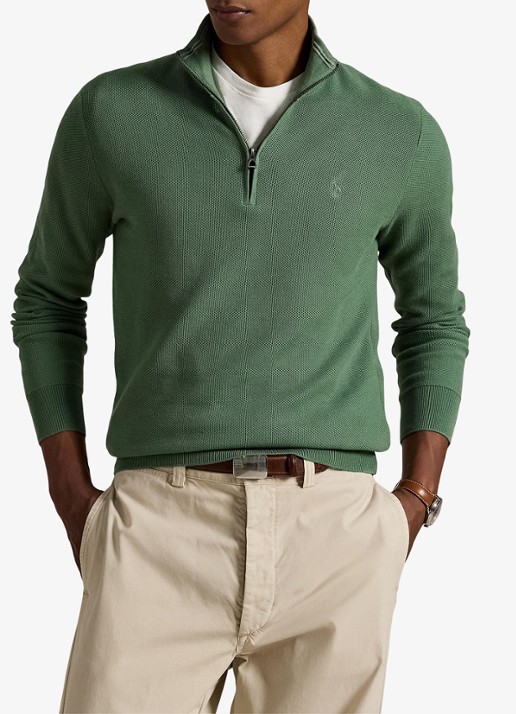 Ralph Lauren Fijngebreide pullover met halve rits en logoborduring - detail fatigue / groen