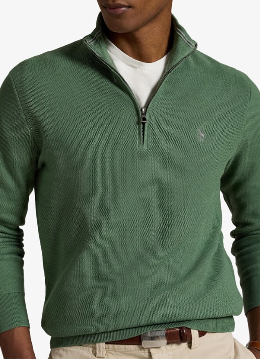 Ralph Lauren Fijngebreide pullover met halve rits en logoborduring - detail 2 fatigue / groen