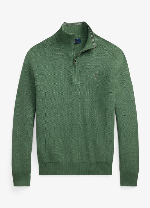 Ralph Lauren Fijngebreide pullover met halve rits en logoborduring - voorkant 4 fatigue / groen