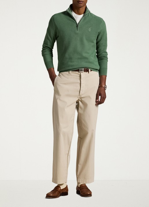 Ralph Lauren Fijngebreide pullover met halve rits en logoborduring - voorkant 5 fatigue / groen
