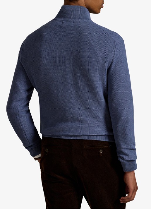 Ralph Lauren Fijngebreide pullover met halve rits en logoborduring - achterkant 5 capri blue / blauw