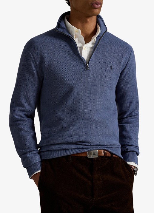 Ralph Lauren Fijngebreide pullover met halve rits en logoborduring - detail 3 capri blue / blauw