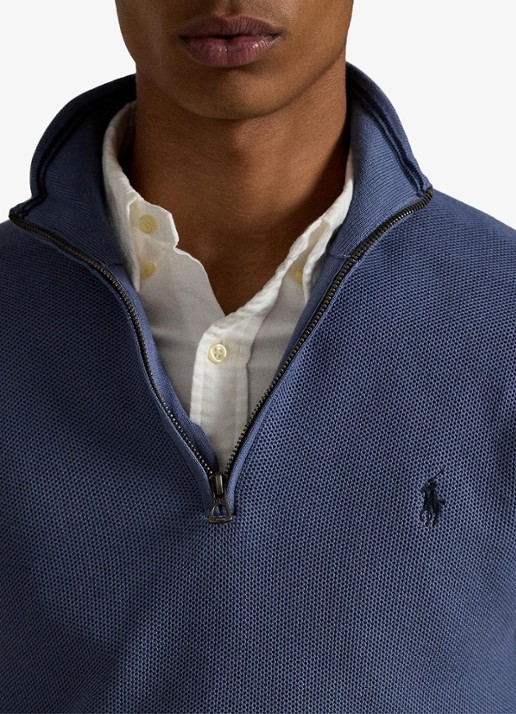 Ralph Lauren Fijngebreide pullover met halve rits en logoborduring - detail 4 capri blue / blauw
