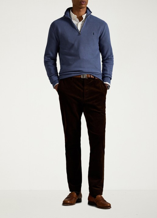 Ralph Lauren Fijngebreide pullover met halve rits en logoborduring - voorkant 2 capri blue / blauw