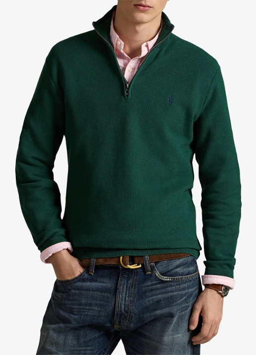 Ralph Lauren Fijngebreide pullover met halve rits en logoborduring - detail 4 groen