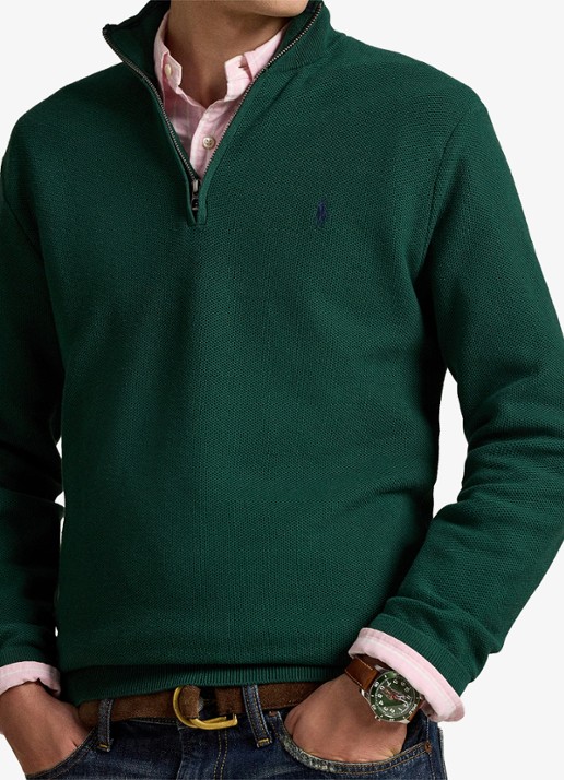 Ralph Lauren Fijngebreide pullover met halve rits en logoborduring - detail 5 groen