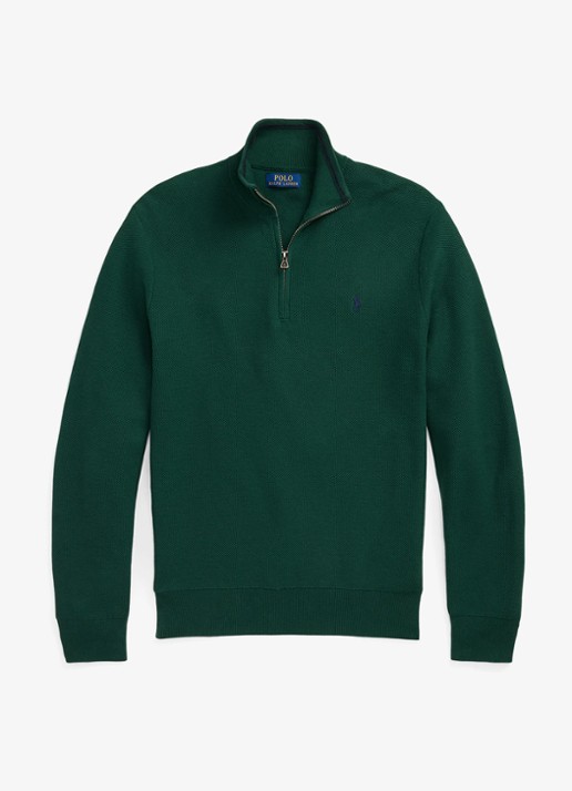 Ralph Lauren Fijngebreide pullover met halve rits en logoborduring - voorkant 2 groen