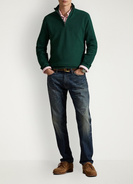 Ralph Lauren Fijngebreide pullover met halve rits en logoborduring - voorkant 3 groen