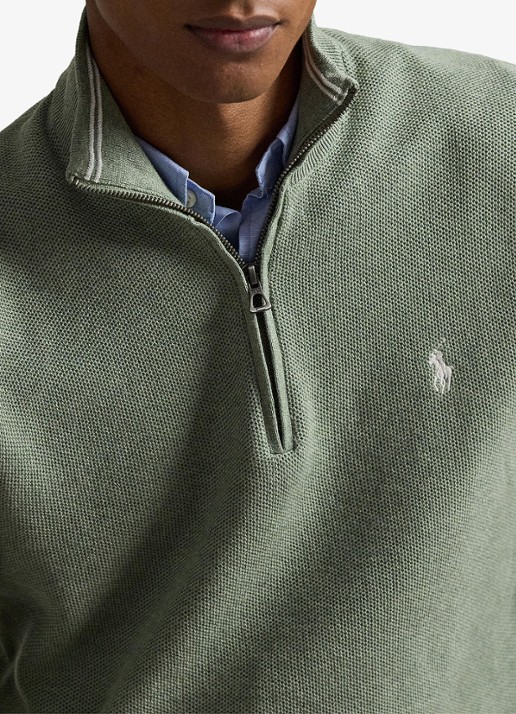 Ralph Lauren Fijngebreide pullover met halve rits en logoborduring - detail 2 fern green heather / groen