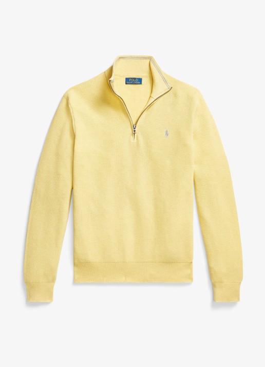 Ralph Lauren Fijngebreide pullover met halve rits en logoborduring - voorkant soft yellow heather