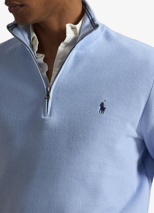 Ralph Lauren Fijngebreide pullover met halve rits en logoborduring - detail 3 office blue