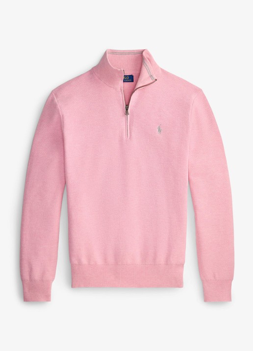 Ralph Lauren Fijngebreide pullover met halve rits en logoborduring - voorkant carnation pink heather