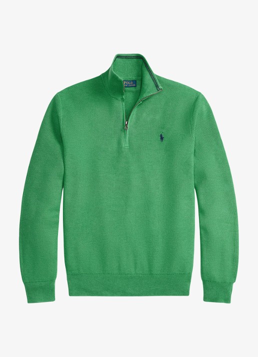 Ralph Lauren Fijngebreide pullover met halve rits en logoborduring - voorkant 2 palm green heather