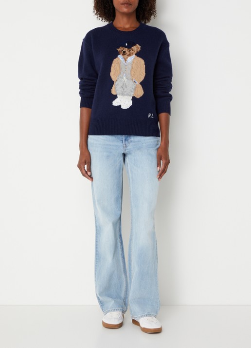 Ralph Lauren Fijngebreide pullover met logoborduring - voorkant 3 donkerblauw