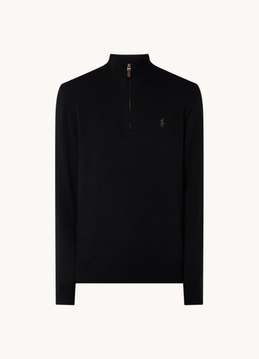 Ralph Lauren Fijngebreide pullover van wol met halve rits - voorkant 6 zwart