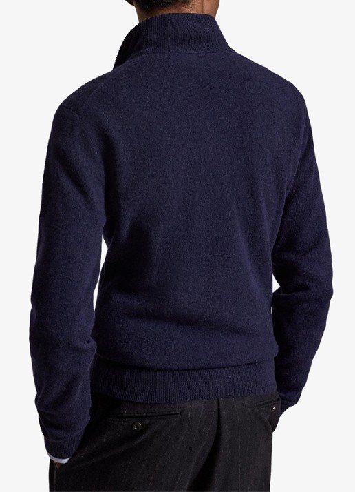 Ralph Lauren Fijngebreide pullover van wol met halve rits - achterkant 3 hunter navy / donkerblauw