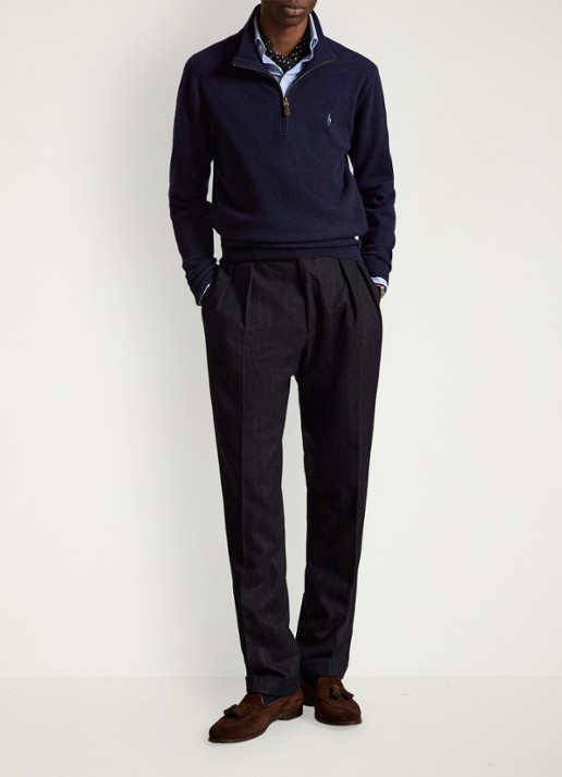 Ralph Lauren Fijngebreide pullover van wol met halve rits - detail 4 hunter navy / donkerblauw