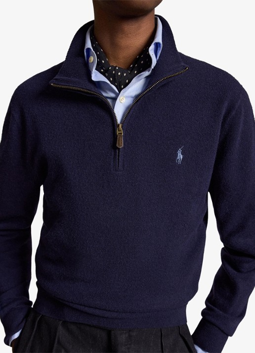 Ralph Lauren Fijngebreide pullover van wol met halve rits - detail 5 hunter navy / donkerblauw