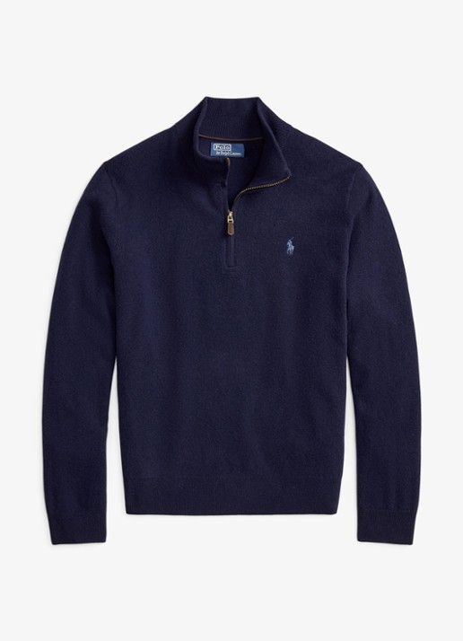 Ralph Lauren Fijngebreide pullover van wol met halve rits - voorkant hunter navy / donkerblauw