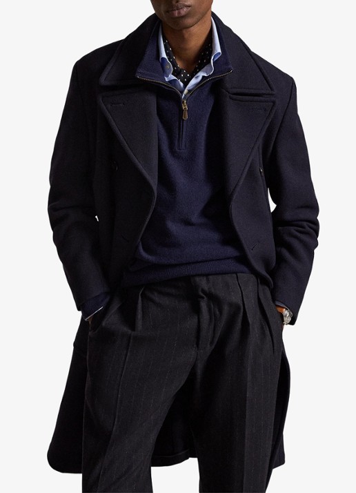 Ralph Lauren Fijngebreide pullover van wol met halve rits - voorkant 2 hunter navy / donkerblauw