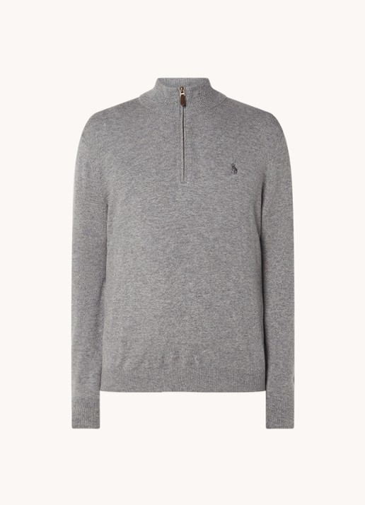 Ralph Lauren Fijngebreide pullover van wol met halve rits - voorkant 2 fawn grey heather