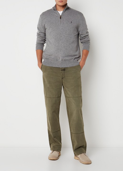 Ralph Lauren Fijngebreide pullover van wol met halve rits - voorkant 3 fawn grey heather
