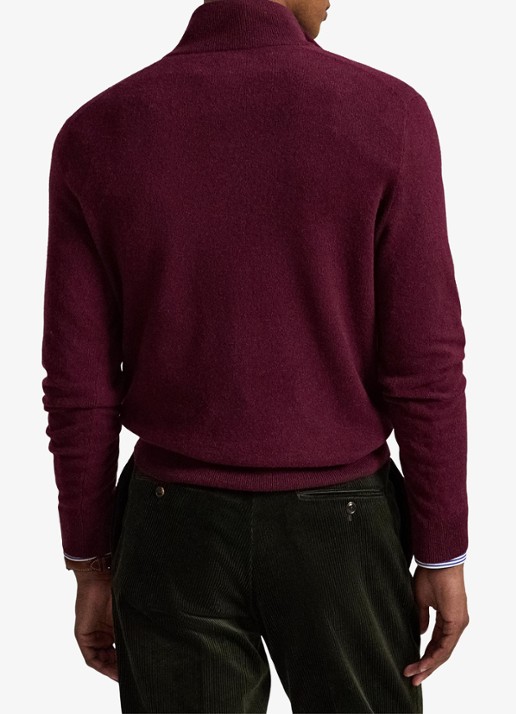 Ralph Lauren Fijngebreide pullover van wol met halve rits - achterkant 3 aged wine heather / wijnrood