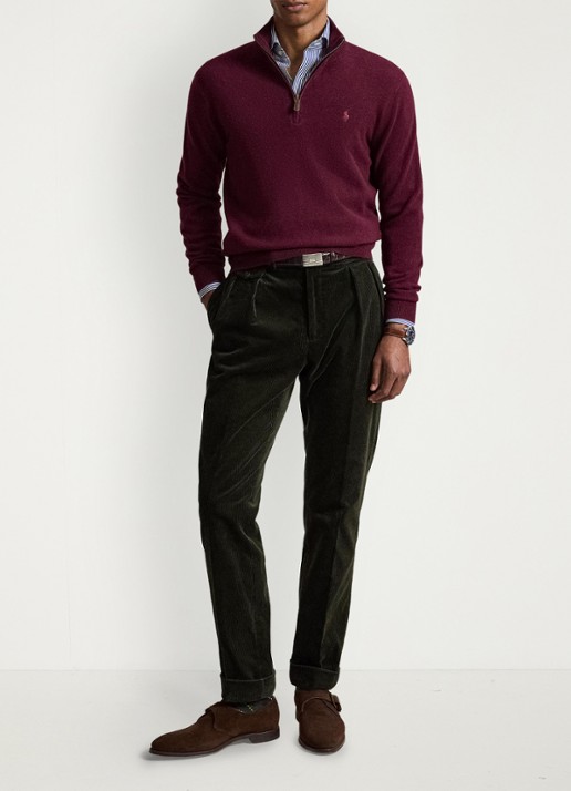Ralph Lauren Fijngebreide pullover van wol met halve rits - detail 4 aged wine heather / wijnrood