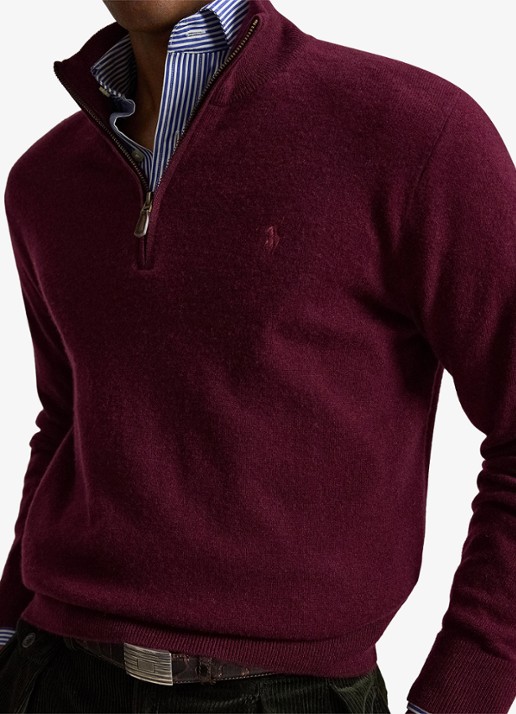 Ralph Lauren Fijngebreide pullover van wol met halve rits - detail 5 aged wine heather / wijnrood