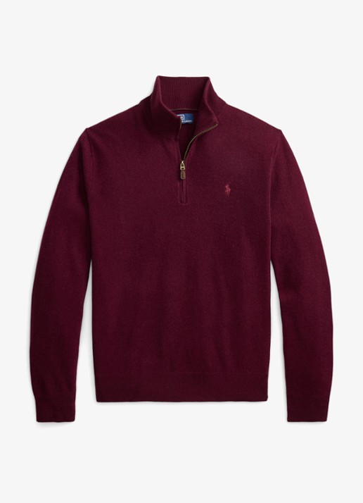 Ralph Lauren Fijngebreide pullover van wol met halve rits - voorkant aged wine heather / wijnrood