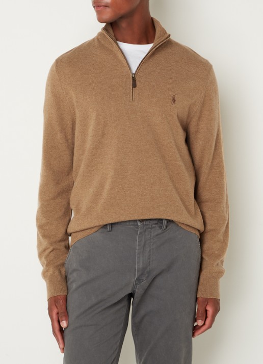 Ralph Lauren Fijngebreide pullover van wol met halve rits - detail 4 latte brown heather