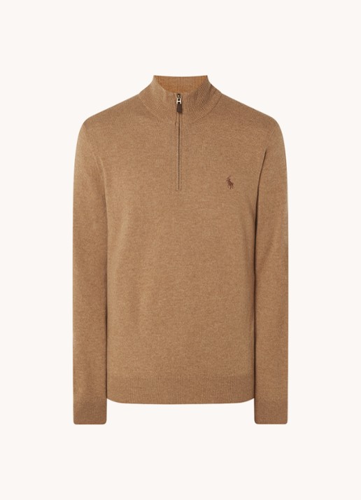 Ralph Lauren Fijngebreide pullover van wol met halve rits - voorkant 2 latte brown heather