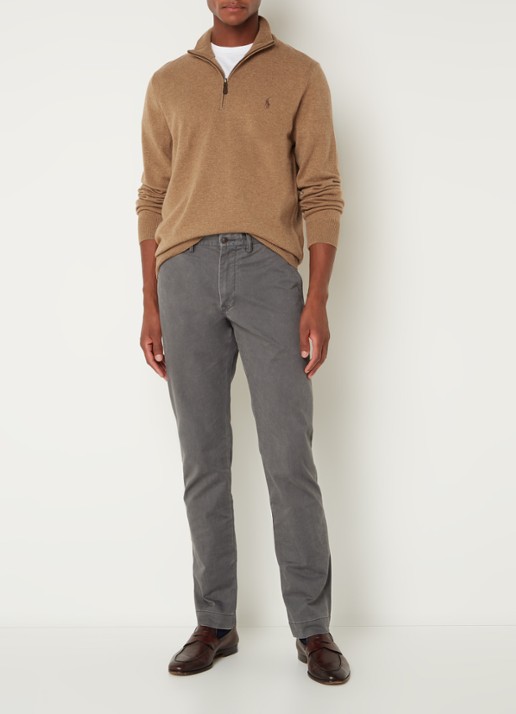 Ralph Lauren Fijngebreide pullover van wol met halve rits - voorkant 3 latte brown heather