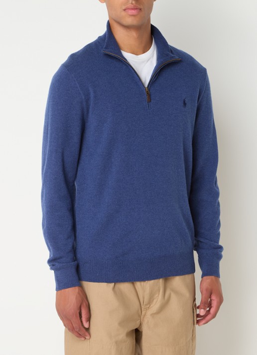 Ralph Lauren Fijngebreide pullover van wol met halve rits - detail 4 indigo