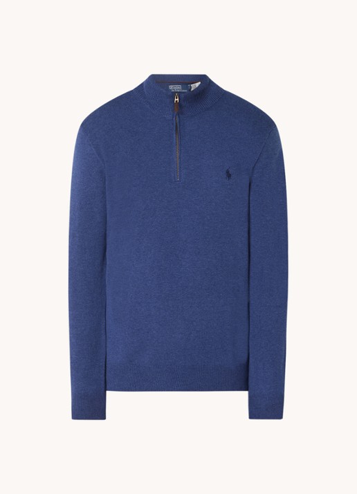 Ralph Lauren Fijngebreide pullover van wol met halve rits - voorkant 2 indigo