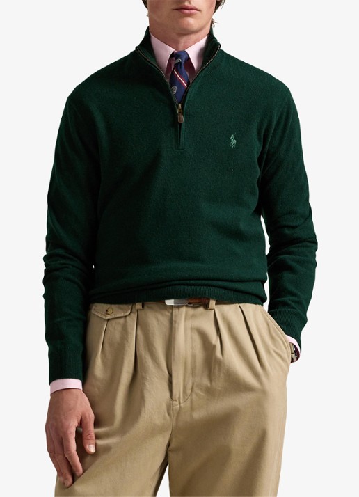 Ralph Lauren Fijngebreide pullover van wol met halve rits - detail 3 moss agate / donkergroen