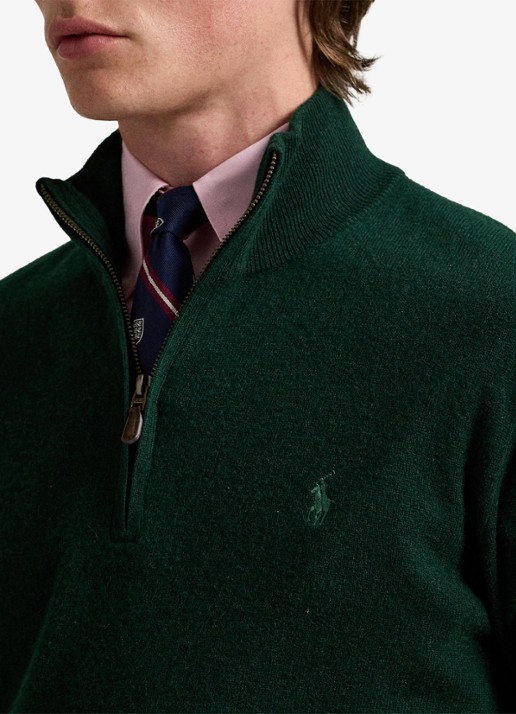 Ralph Lauren Fijngebreide pullover van wol met halve rits - detail 4 moss agate / donkergroen